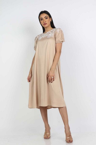 Nichii Embroidered Wide Midi Dress with Short Sleeves