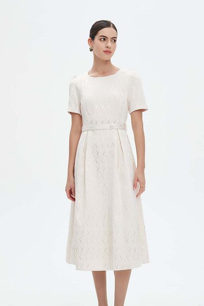 Nichii Women's Midi Flared Evening Dress with Short Sleeves