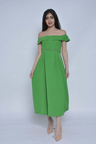 Nichii Soft Midi Dress with Wide Waist Design