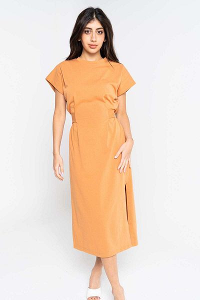 Nichii Solid Midi Dress with Short Sleeves