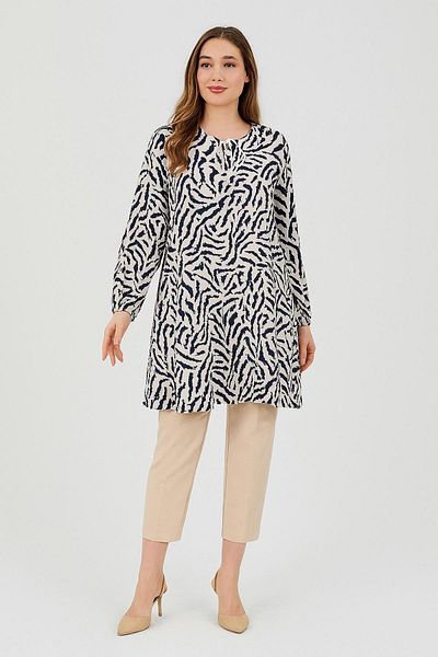 Ravencia Women's Zebra Patterned Woven Tunic White Blue