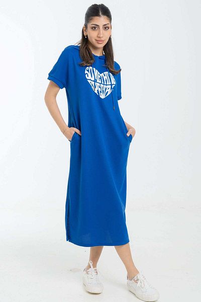 Nichii Mid-Length Dress with Hoodie and Chest Print