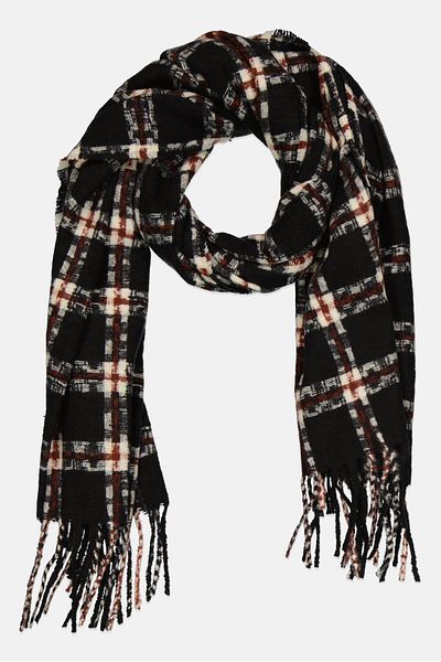 Casa Caracol Women Plaid Scraf With Finges 172 x 65 cm, Black