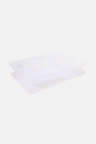 Kitchen Details Deep Large Dish Rack With Tray Utensil Holder, Transparent