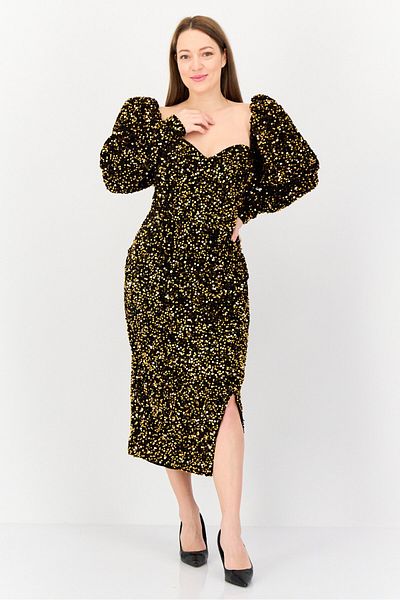 Archive Design Studio Women Metallic Midi Dress, Bronze