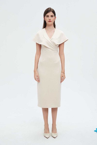 Nichii Women's Solid Midi Dress with Short Sleeves