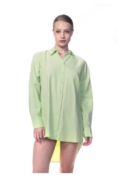 Appleline Women's Striped Oversize Poplin Boyfriend Shirt Green