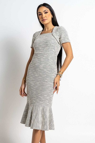 Nichii Short Sleeve Midi Dress with Fish Tail Design