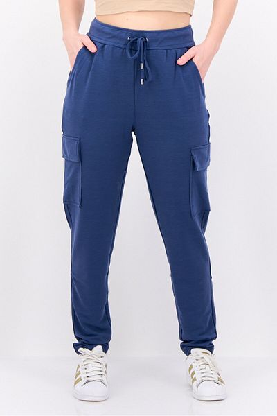Cable&Gauge Women Regular Fit Solid Cargo Pants, Dark Blue