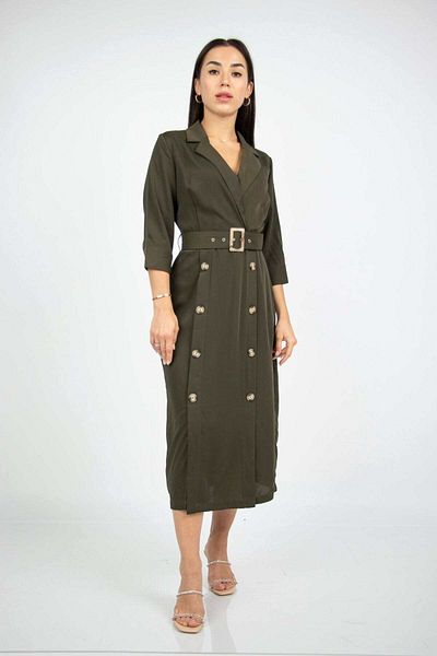 Nichii Women's Midi Dress with Belt and Side Buttons