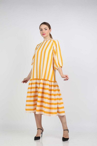 Nichii Striped Wide Midi Dress with Short Sleeves