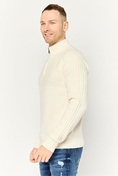 Thomas Sterling Men Mock Neck Long Sleeve Textured Sweater, Cream