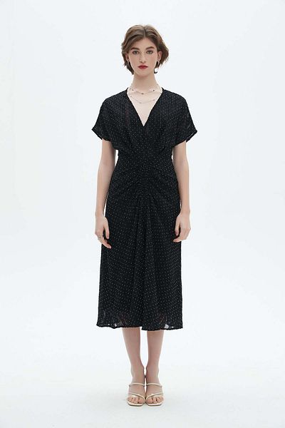 Nichii V-Neck Ruffled Short Sleeve Midi Dress