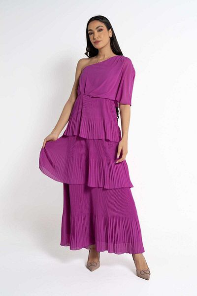 Nichii Women's Pleated Maxi Dress with Butterfly Sleeves