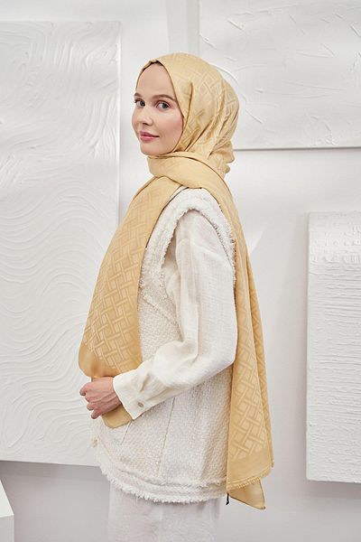 ARMANDA Italian Jacquard Geometric Pattern Shawl - Gold