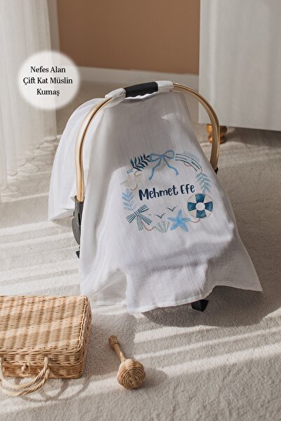 Astral Baby %100 Pamuk İsme Özel Çift Katlı Müslin Puset Örtüsü-Çicek Çemberi