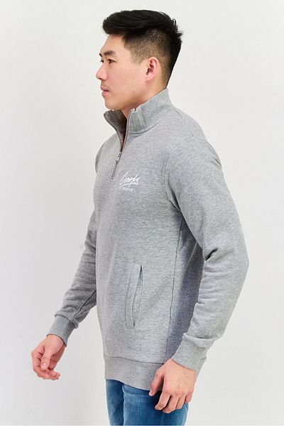 CROOKS CASTLES Men Half Zipper Embroidered Logo Long Sleeve Sweatshirt, Grey