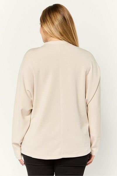 Cable&Gauge Women Split Neck Plain Long Sleeve Sweatshirt, Light Taupe