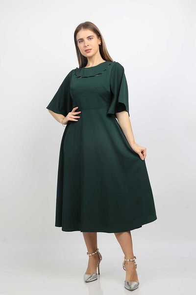 Nichii Classic Solid Midi Dress with Short Butterfly Sleeves