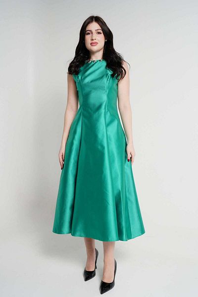Nichii Women's Plain Midi Dress with Flare and Rhinestone Details
