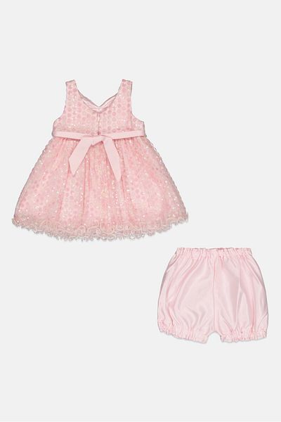 American Princess Toddlers Girl 2 Pcs Textured Mesh Party Dress With Shorts Set, Pink