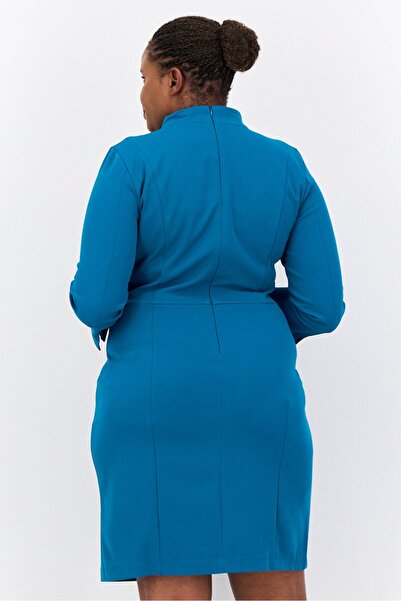 Clover And Sloane Women Plain Midi Dress, Teal Blue