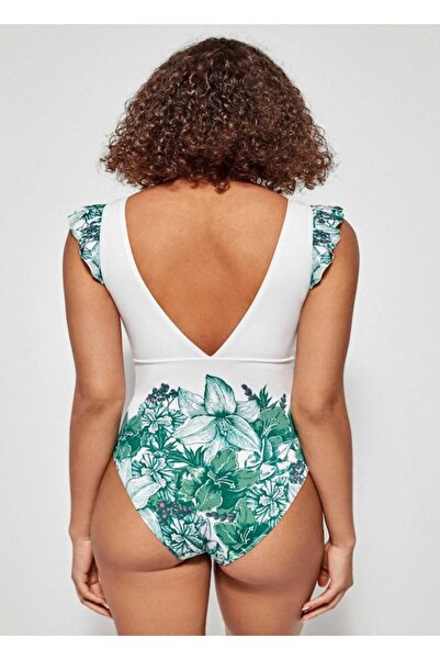 Gisela Costum de baie, Gisela, fără armătură, microfibră, imprimeu floral, alb, 70B