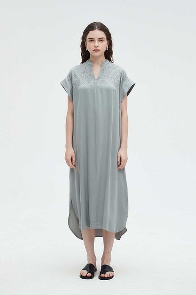 Nichii Women's Half-Sleeve Midi Dress with Chest Pattern