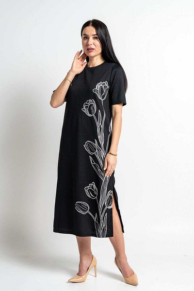 Nichii Floral Side-Open Short Sleeve Midi Dress