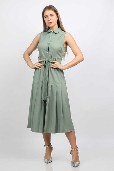 Nichii Button-Down Midi Shirt Dress with Wide Belt, No Sleeves