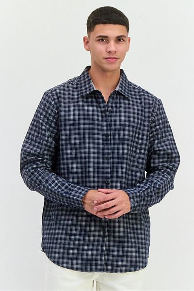 Thomas Sterling Men Regular Fit Long Sleeve Checkered Casual Shirt, Black