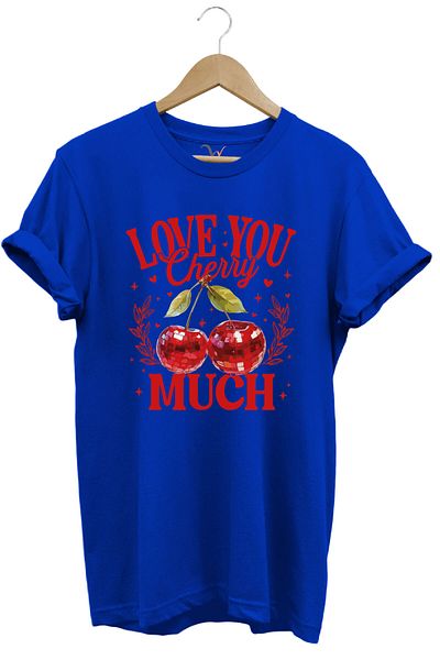 WİDİ Love You Cherry Much Written Cherry Printed 100% βαμβακερό μπλουζάκι Unisex Regular Fit