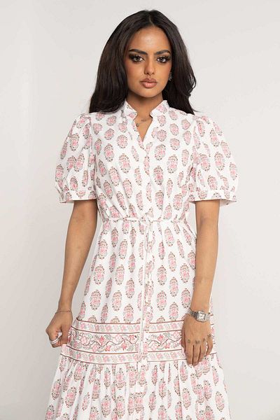 Nichii Wide Printed Midi Dress with Half Sleeves
