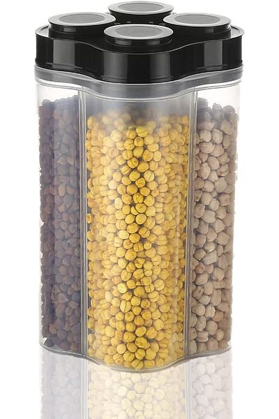 Clazkit Airtight Transparent Plastic Lock Food Storage 4 Section Cereal Container Jar for Grocery, F