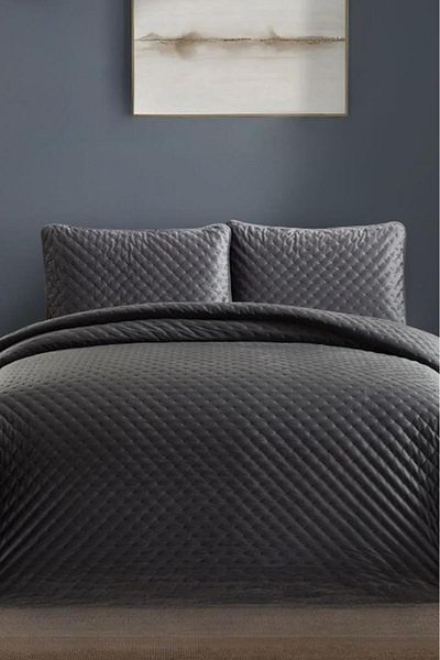 Çeyiz Diyarı Bianca Double Luxury Velvet Bedspread Anthracite