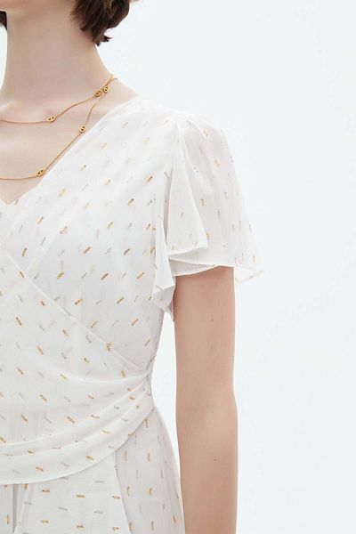 Nichii V-Neck Ruffled Midi Dress with Half Sleeves