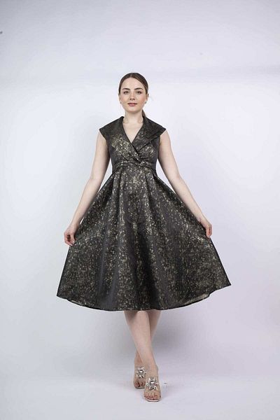 Nichii Women's Midi Evening Dress with Wide Neckline and No Sleeves