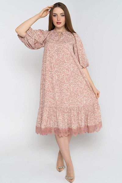 Nichii Women's 3/4 Sleeve Printed Midi Dress with Ruffled Hem