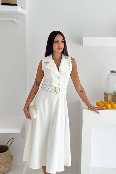 Neşeli Butik γυναικείο πουκάμισο γιακά με ζώνη midi μήκους φόρεμα NBK062