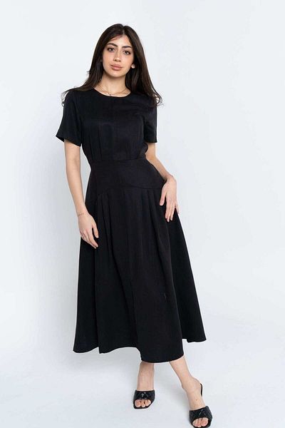 Nichii Women's Long Solid Midi Dress with Short Sleeves