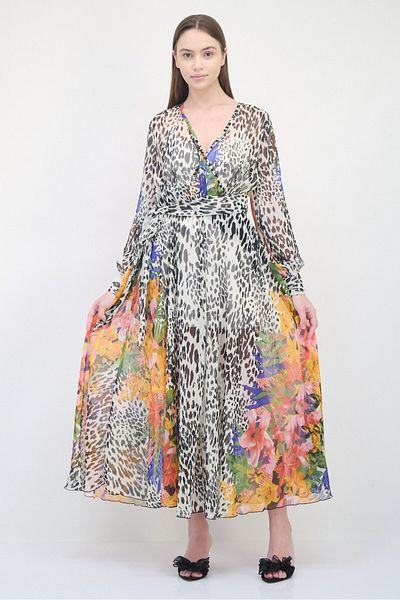 Spy Zone Exchange Women Floral Print Belted Maxi Dress, Multicolor
