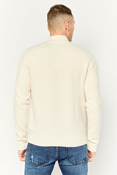 Thomas Sterling Men Mock Neck Long Sleeve Textured Sweater, Cream