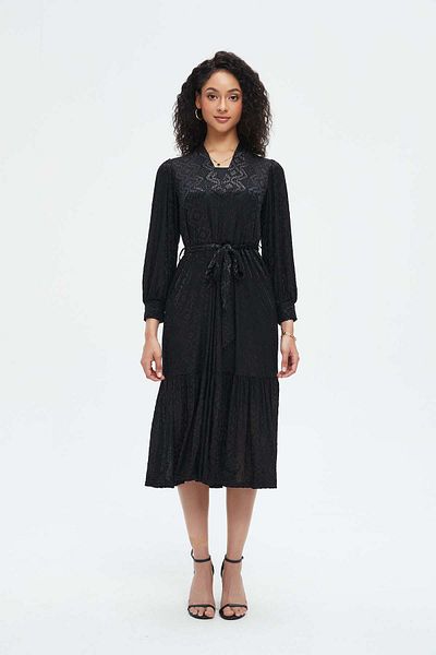 Nichii Women's Long Sleeve Midi Dress with Waist Tie for Special Occasions