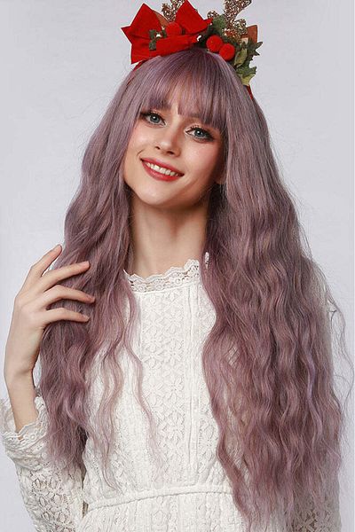 WildFashion Wig with long, slightly wavy lilac hair and bangs PER106-100