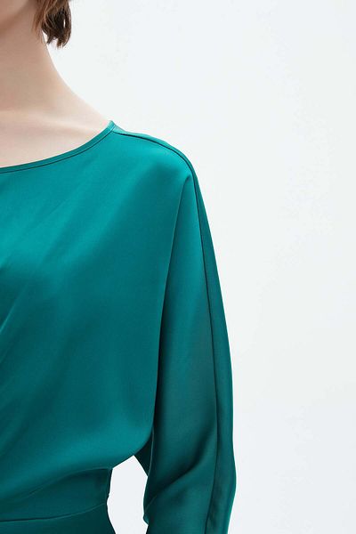 Nichii Long Plain Ruffled Women's Dress with Long Sleeves