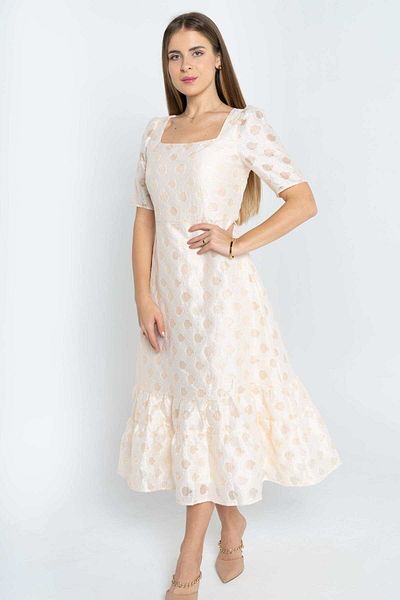 Nichii Women's Short Embroidered Dress with Square Neck and Short Sleeves