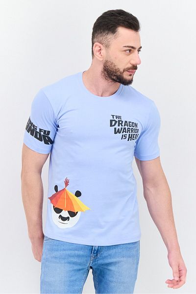 Kung-Fu Panda Men Round Neck Short Sleeve Graphic Print T-Shirt, Blue Combo
