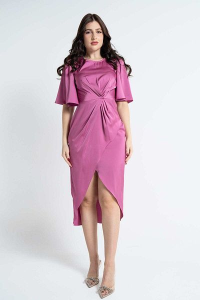 Nichii Short-Sleeve Midi Dress with Front Wrap