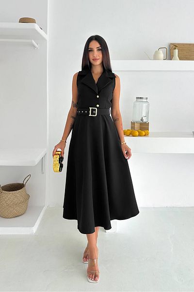 Neşeli Butik Women Shirt Collar Belt Midi Length Dress Nbk062
