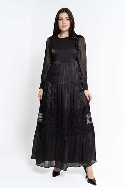Nichii Shiny Ruffled Long Sleeve Women's Maxi Dress